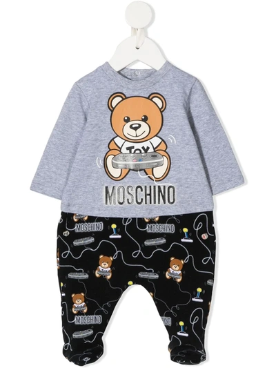 Moschino Babies' Logo-print Contrast Pajama In Grey