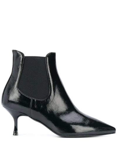 Pollini Patent-effect Slip-on Boots In Black