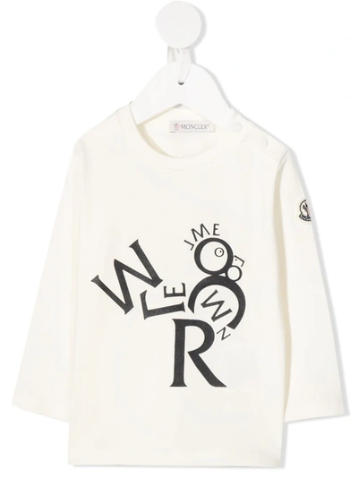 Moncler Babies' Logo Print Longsleeved T-shirt In White