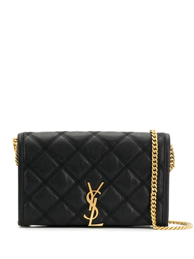 Saint Laurent Black Leather Becky Wallet On Chain In 1000 Black