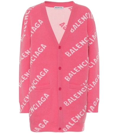 Balenciaga 粉色 And 白色 All Over Logo 开衫 In Pink