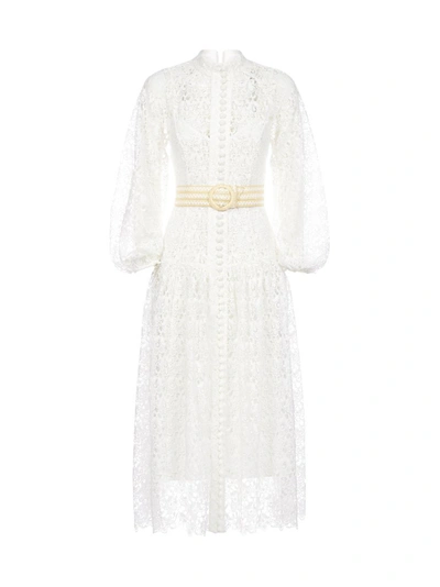 Zimmermann Empire Broderie Lace Midi Dress In White