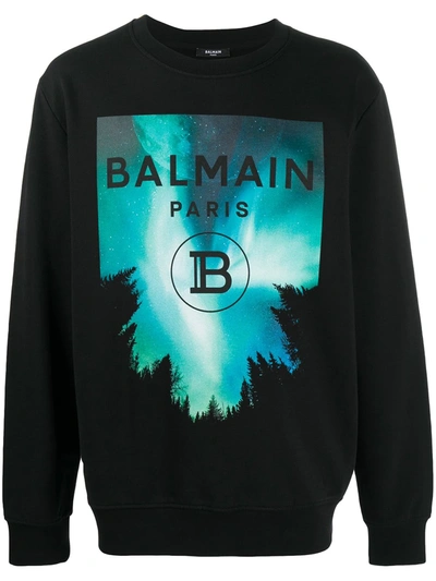 Balmain Night Sky Logo Print Sweatshirt In Black
