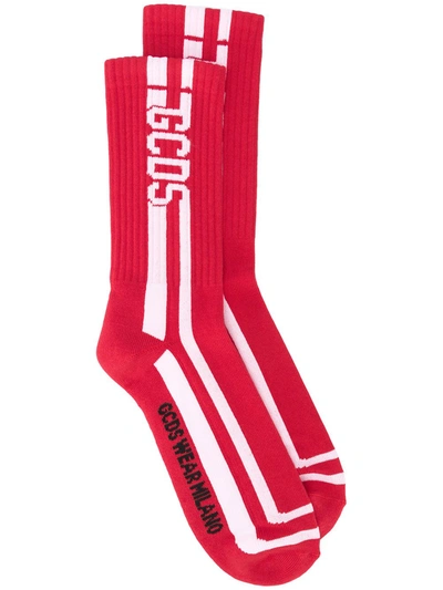 Gcds Cotton Blend Socks W/ Striped Logo In Red