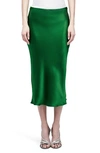 L Agence Perin Bias Cut Silk Satin Midi Skirt In Treetop