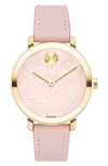 Movado Bold Evolution Leather Strap Watch, 34mm In Pink