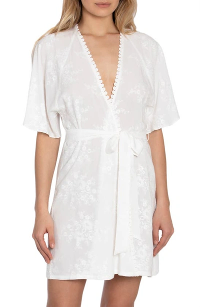 In Bloom By Jonquil Free As A Bird Embroidered Short Robe In Ivory