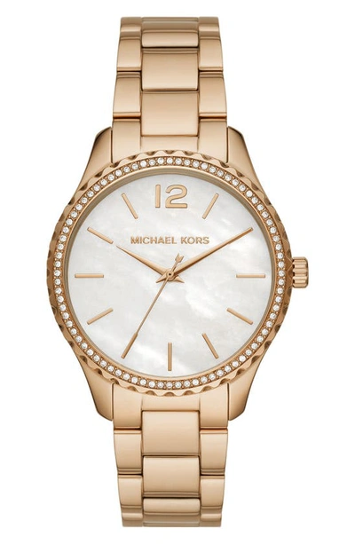 Michael Kors Layton Bracelet Watch, 38mm In Gold/ White Mop/ Gold