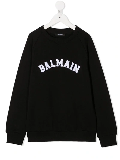 Balmain Kids' Long-sleeved Logo Print Jumper In Black