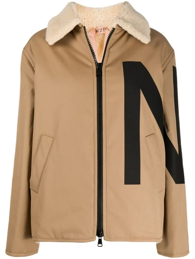N°21 Logo-print Zip-up Jacket In Brown
