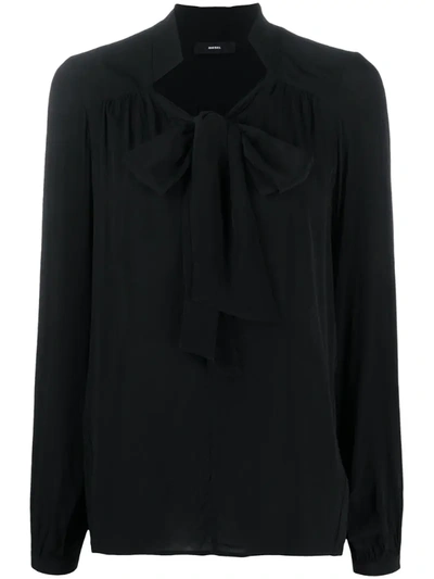 Diesel Tied Neck Blouse In Black