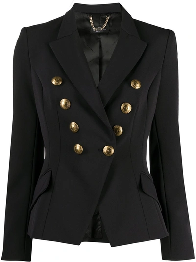 Elisabetta Franchi Golden Button Double Breasted Blazer In Black