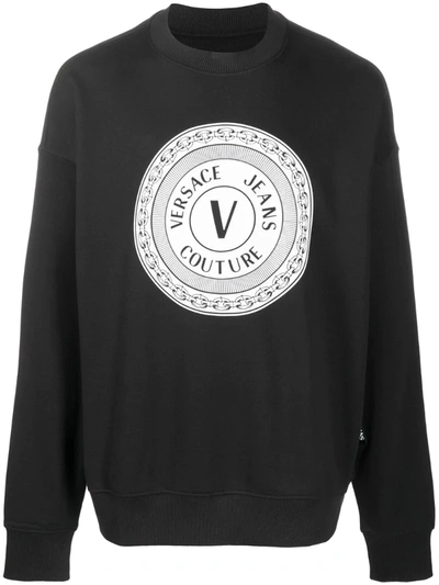 Versace Jeans Couture Logo Print Round Neck Sweatshirt In Black
