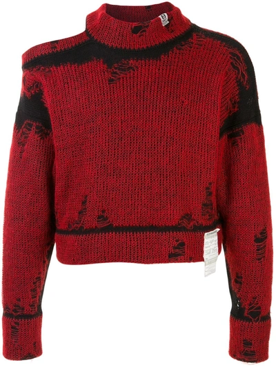 Miharayasuhiro Distressed Effect Cropped Jumper In Red