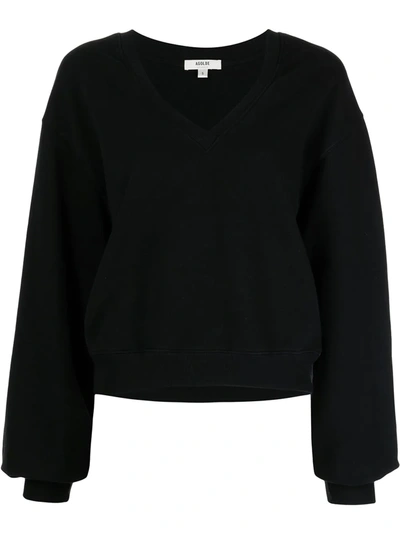 Agolde Balloon Sleeve Crop Cotton Sweatshirt In Black