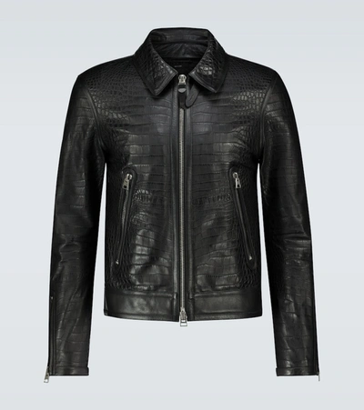 Tom Ford Crocodile Effect Leather Jacket In Black