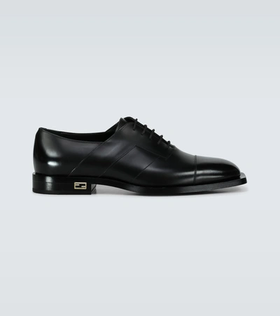 Fendi Ff Baguette Leather Oxford Shoes In Noir