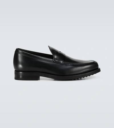 Tod's Leather Penny Loafers In Black
