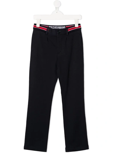 Dolce & Gabbana Kids' Cotton Pants W/ Logo Detail In Navy