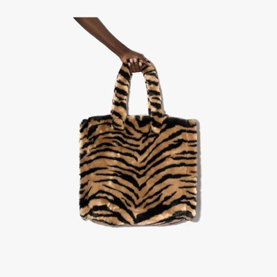 Stand Studio Brown Lola Tiger Stripe Faux Fur Tote Bag
