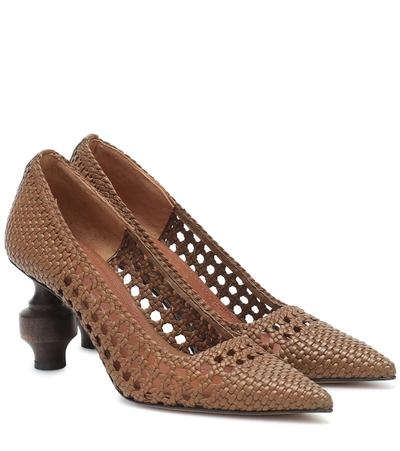 Souliers Martinez Amar Woven Leather Pumps In Brown