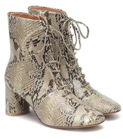 Loq Agata Snake-print Leather Ankle Boots In Grey