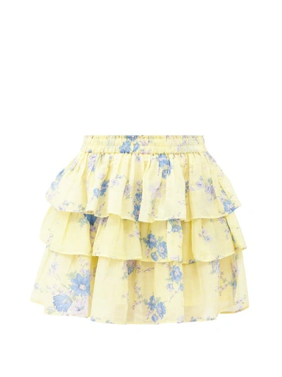 Loveshackfancy Brynlee Floral-print Cotton-blend Mini Skirt In Sunshower Garden