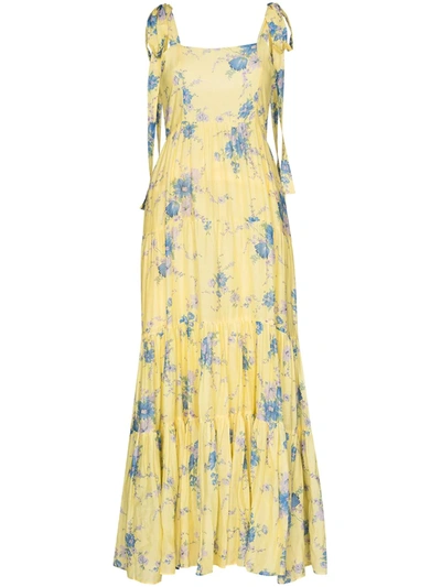 Loveshackfancy Burrows Floral-print Cotton-blend Maxi Dress In Yellow