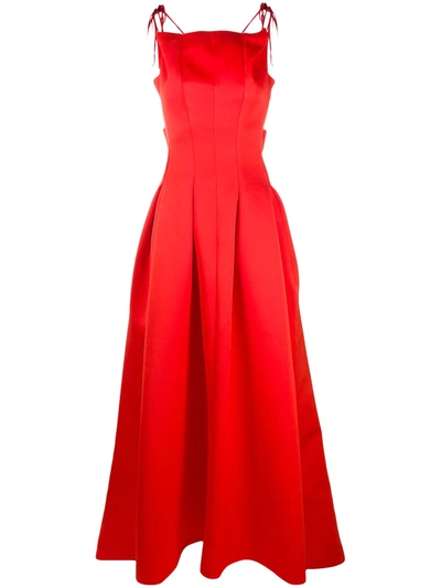 Maison Rabih Kayrouz High-neck Pleated Faille Gown In Red