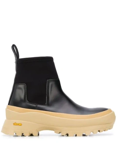 Jil Sander Leather And Scuba-jersey Ankle Boots In Black