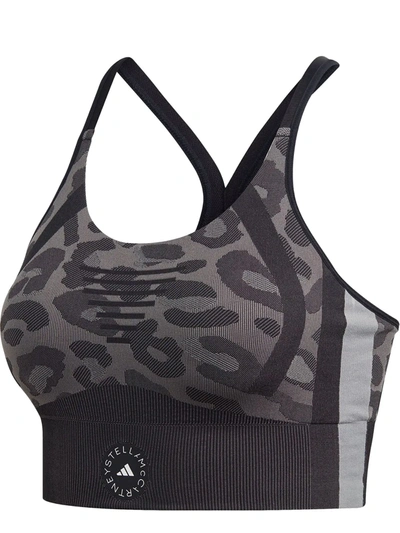 Adidas By Stella Mccartney Truepurpose Jacquard-knit Sports Bra In Black White Ash