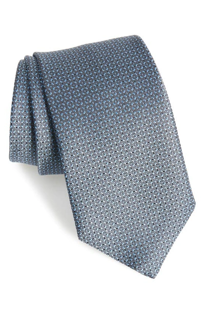 David Donahue Geo Pattern Silk Tie In Charcoal