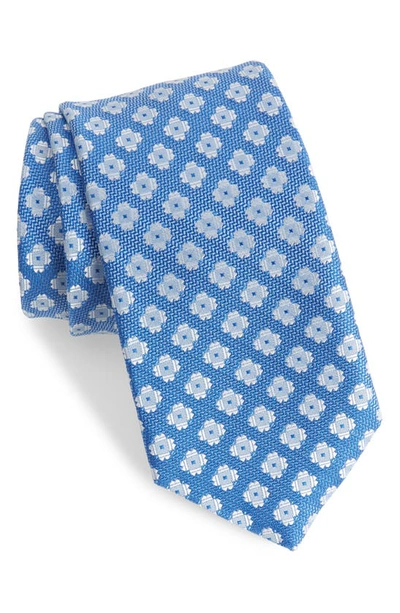 David Donahue Medallion Pattern Silk Tie In Blue