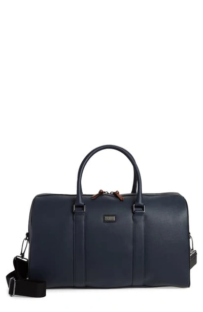Ted Baker Textured Faux Leather Duffle Bag In Navy