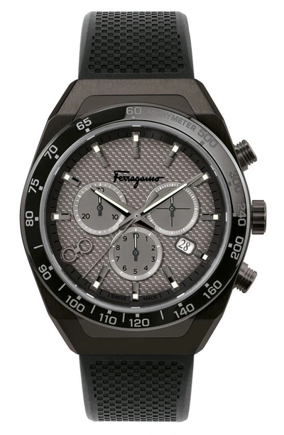 Ferragamo Slx Chronograph Rubber Strap Watch, 43mm In Black
