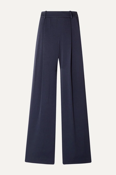 Vince Navy Wide-leg Crinkled Satin Trousers In Midnight Blue