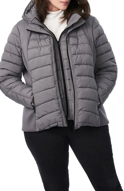 Bernardo Hooded Quilted Water Repellent Jacket In Charcoal