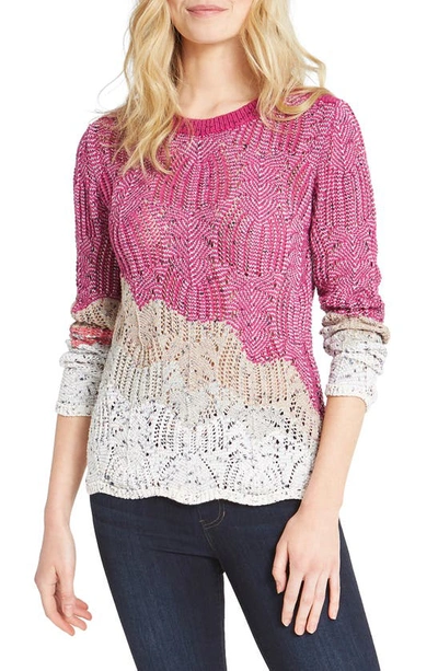 Nic + Zoe Peak Mixed Stitch Sweater In Pink Multi