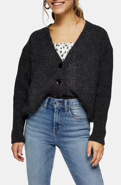 Topshop Courtney Button Front Cardigan In Lead