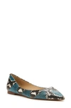 Botkier Annika Pointed Toe Flat In Blue Snake Print Leather