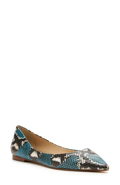 Botkier Annika Pointed Toe Flat In Blue Snake Print Leather