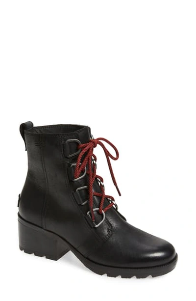 Sorel Cate Waterproof Lace-up Boot In Black Leather