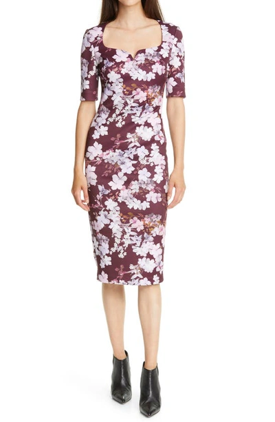 Ted Baker Heike Pergola Floral Print Body-con Dress In Oxblood