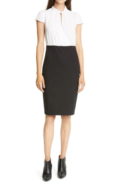Ted Baker Daylla Two-tone Mock Neck Pencil Dress In Ivory