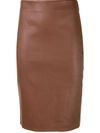 Theory Bristol Leather Skinny Pencil Skirt In Dark Cognac