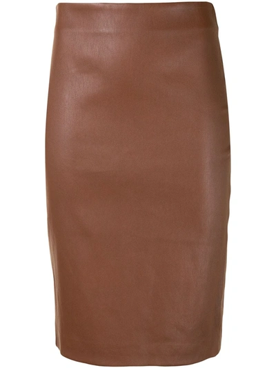 Theory Bristol Leather Skinny Pencil Skirt In Dark Cognac