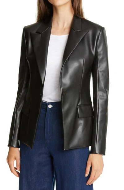 Theory Peaked Lapel Faux Leather Blazer In Black