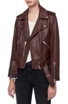 Allsaints Neve Quilted-shoulder Leather Biker Jacket In Oxblood Brown