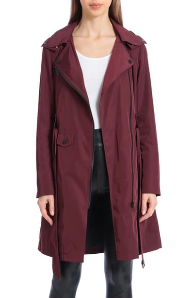 Avec Les Filles Water Resistant Moto Detail Trench Coat In Burgundy