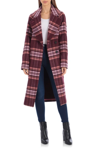 Avec Les Filles Plaid Oversize Double Face Coat In Pink Burgundy